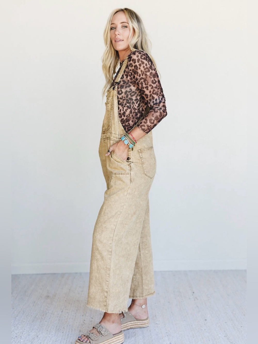 Easel Embroidered Floral Denim Overalls - Picture 5 of 8